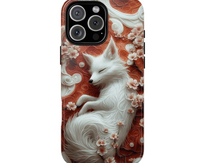 White Fur Sleeping Arctic Fox Cute Flowers Phone Case: iPhone, Galaxy, Pixel - Lifetime Warranty
