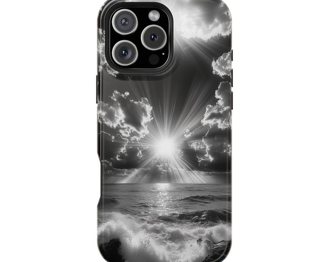 Sunset Ocean Waves Horizon Black White Contrast Phone Case: iPhone, Galaxy, Pixel - Lifetime Warranty