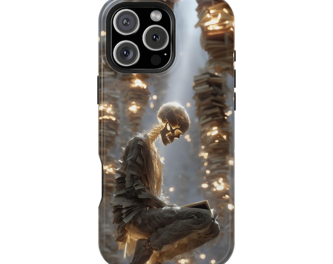 Ancient Skeleton Monk Book Pages Skull Phone Case: iPhone, Galaxy, Pixel - Lifetime Warranty