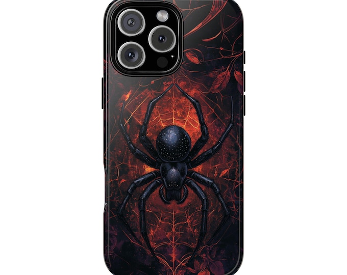 Gothic Black Widow Spider Web Red Phone Case: iPhone, Galaxy, Pixel - Lifetime Warranty