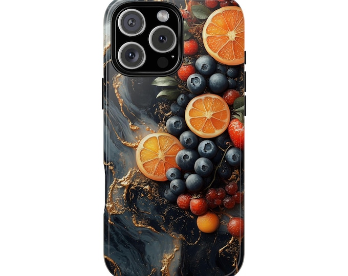 Orange Strawberry Blueberry Marble Geode Liquid Phone Case: iPhone, Galaxy, Pixel - Lifetime Warranty