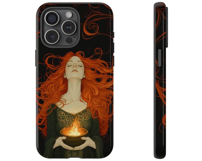 Flame Keeper Goddess Phone Cover, Celtic Scarlet Red Hair | Case for iPhone 16 15 14 13 12 | MagSafe | Samsung Galaxy S25 S24 S22 | Pixel 9