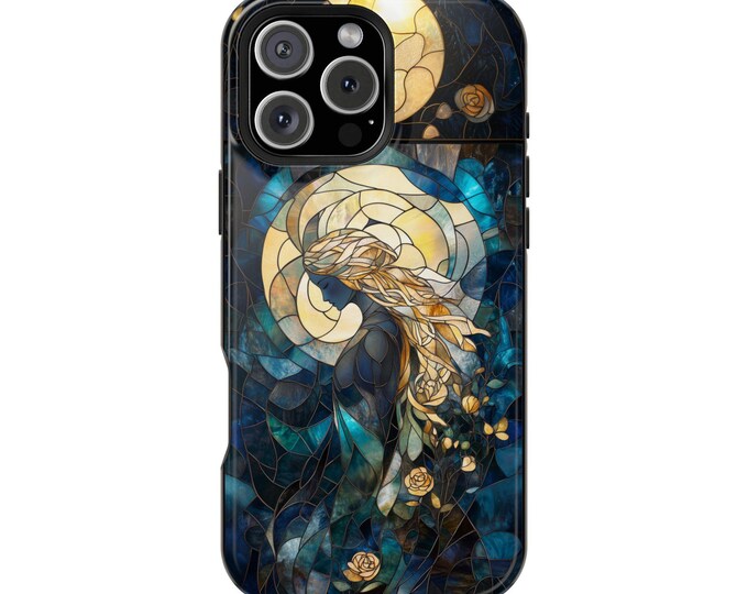 Art Nouveau Goddess Blue Stained Glass Phone Case: iPhone, Galaxy, Pixel - Lifetime Warranty