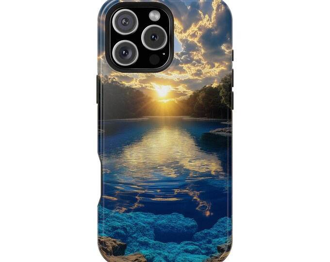 Crystal Blue Water Lake Nature Sunset Clouds Phone Case: iPhone, Galaxy, Pixel - Lifetime Warranty