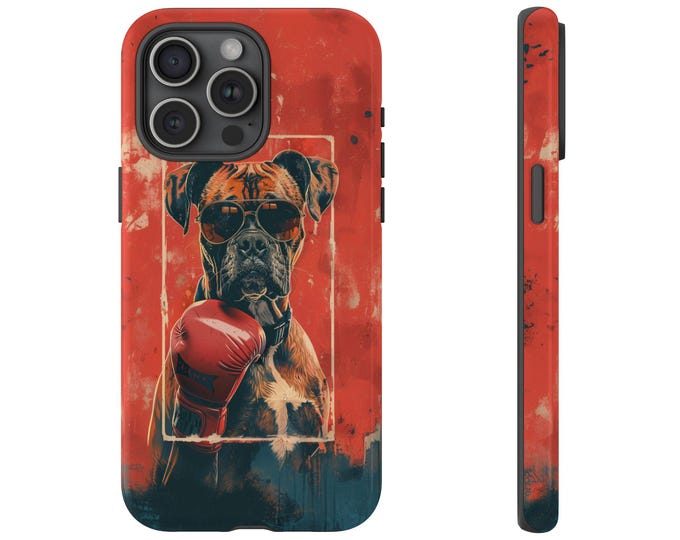 Boxer Dog Boxing Gloves Sunglasses Phone Case: iPhone, Galaxy, Pixel - Lifetime Warranty