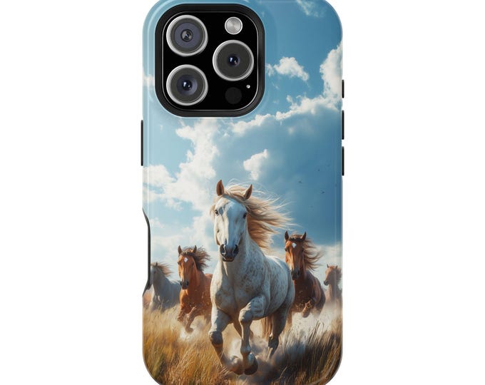 Wild Horses Running Western Grassland White Horse Art Phone Case - iPhone 17 Pro Max 16 15 14 13 12, Samsung Galaxy S25 S24 S23, Pixel