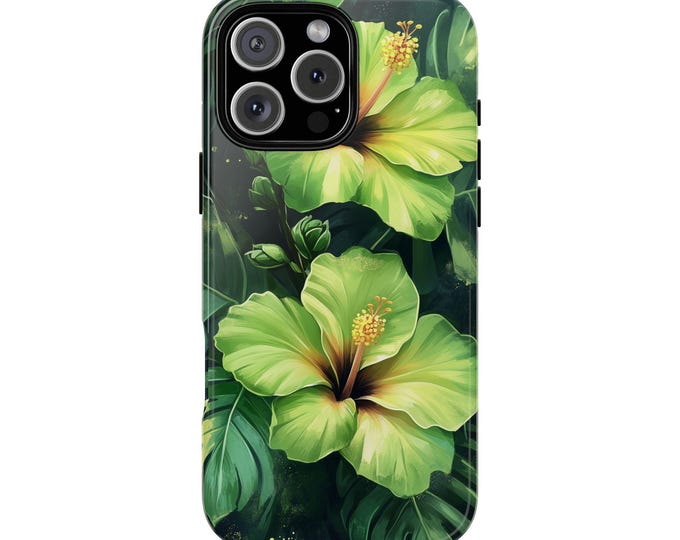 Green Hibiscus Lush Hawaii Flowers Phone Case: iPhone, Galaxy, Pixel - Lifetime Warranty