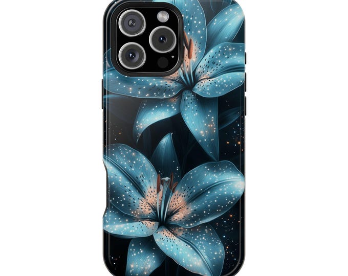 Tiger Lily Midnight Floral Teal Blue Floral Phone Case: iPhone, Galaxy, Pixel - MagSafe Compatible