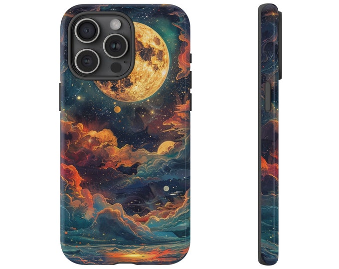 Celestial Lunar Moon Night Orange Cloud Sky Phone Case: iPhone, Galaxy, Pixel - Lifetime Warranty