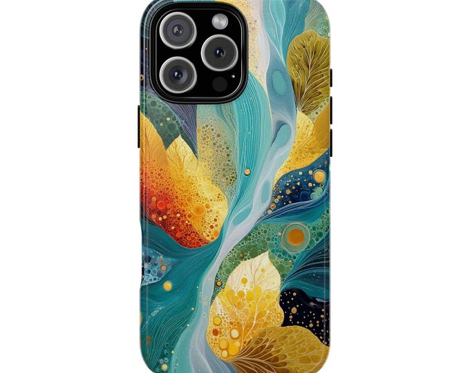 Blending Dream Floral Leaves Ethereal Blue Yellow Phone Case: iPhone, Galaxy, Pixel - MagSafe Compatible