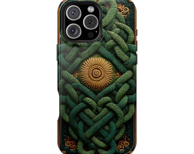 Celtic Knotwork Green Gold Lines Phone Case: iPhone, Galaxy, Pixel - Lifetime Warranty