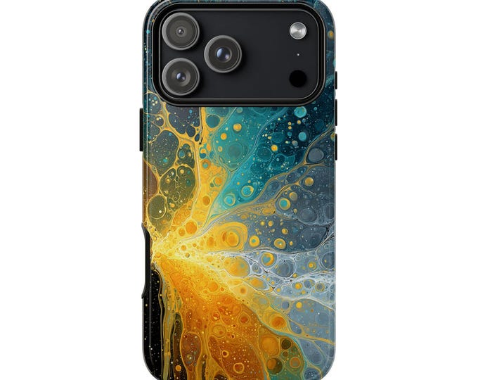 Solar Yellow Teal Frost Marble Phone Case: iPhone, Galaxy, Pixel - Lifetime Warranty