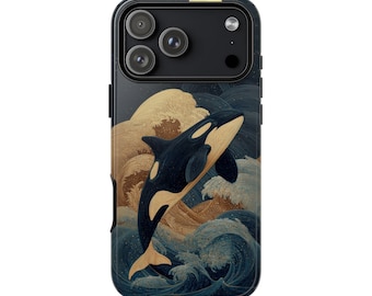 iPhone | Galaxy | Pixel - Phone Ink Case - Midnight Orca Killer Whale Intricate Waves | Lifetime Warranty