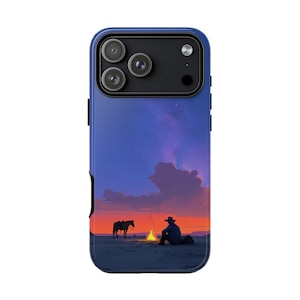 Night Fire Cowboy Sunset Campfire Phone Case: iPhone | Galaxy | Pixel