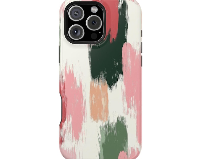Paint Brush Dabs Pink Green White Phone Case: iPhone, Galaxy, Pixel - Lifetime Warranty