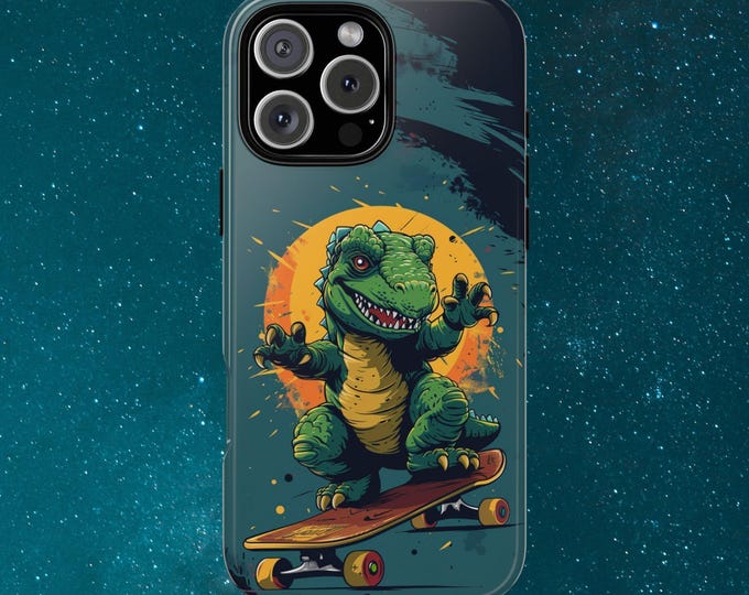 Dinosaur Mini Kaiju Skateboard Dino Green Phone Case: iPhone, Galaxy, Pixel - Lifetime Warranty