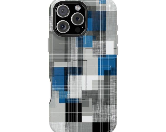 Gray Blue Geometric Grid Minimalist Pattern Phone Case: iPhone, Galaxy, Pixel - Lifetime Warranty