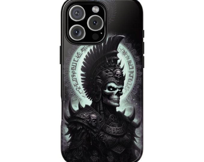 Aztec Skull Warrior Black White Ink Phone Case: iPhone, Galaxy, Pixel - Lifetime Warranty