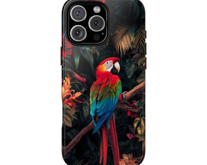 Tropical Macaw Parrot Flowers Phone Case: iPhone, Galaxy, Pixel - Lifetime Warranty