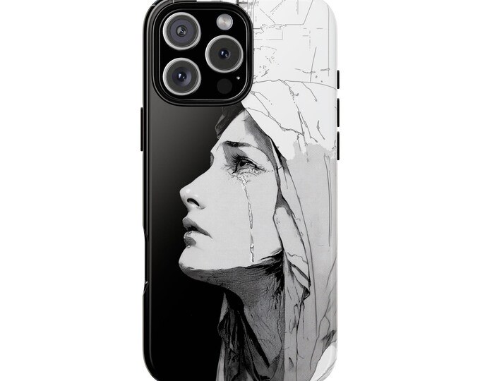 Veiled Virgin Mary Black White Art Phone Case: Tough Cover for iPhone (MagSafe Compatible), Samsung Galaxy, Pixel