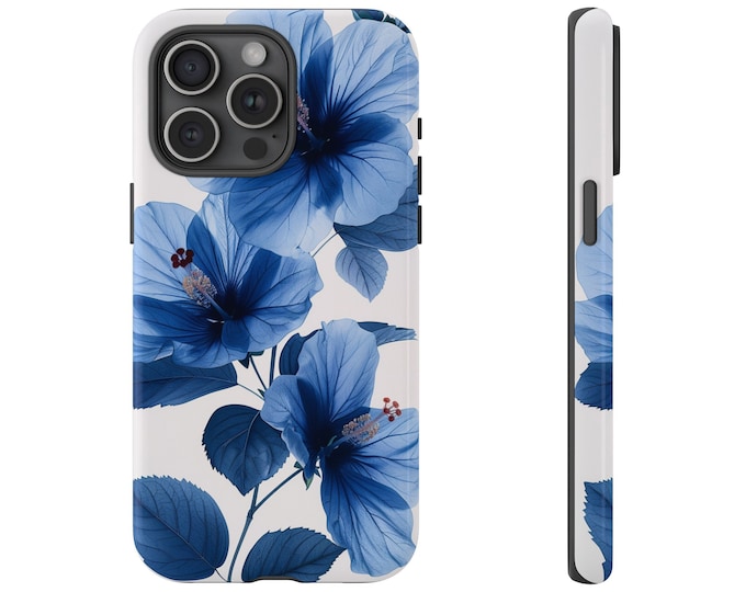 Phone Case for iPhone, Samsung Galaxy, Google Pixel | Hibiscus: Blue Floral Minimalist Watercolor Flower