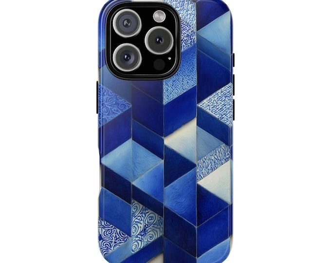 3D Tiles Cobalt Blue Pattern Phone Case: iPhone, Galaxy, Pixel - Lifetime Warranty