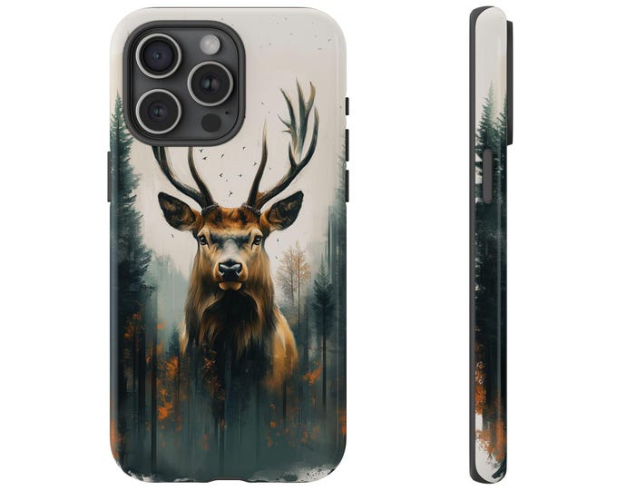 Stag Deer Phone Case | iPhone, Samsung Galaxy, Pixel | Outdoor Forest Wilderness Deer Hunter Buck Antlers Fall Tree Design Tough Cover