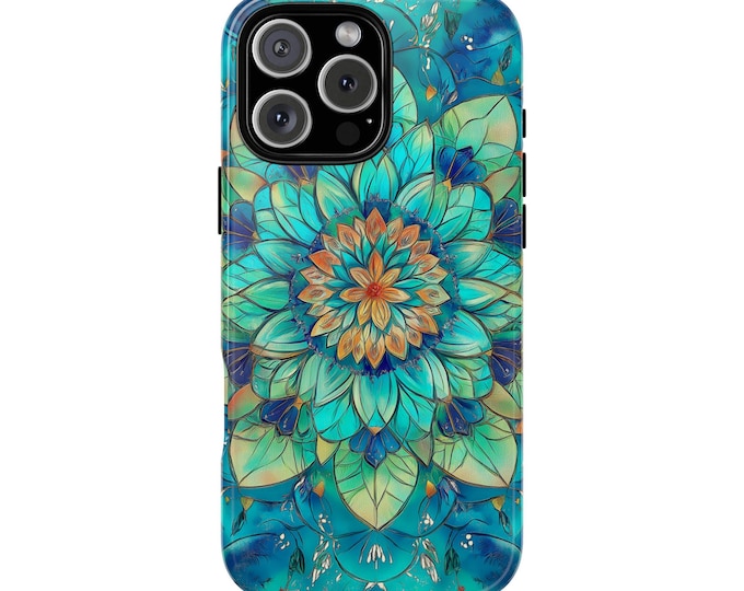 Turquoise Mandala Floral Symmetrical Phone Case: iPhone, Galaxy, Pixel - Lifetime Warranty