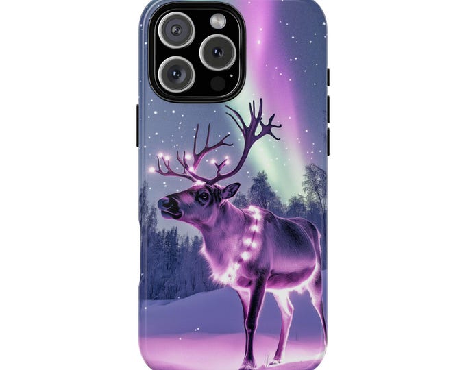Reindeer Christmas Lights Aurora Borealis Phone Case: iPhone, Galaxy, Pixel - Lifetime Warranty