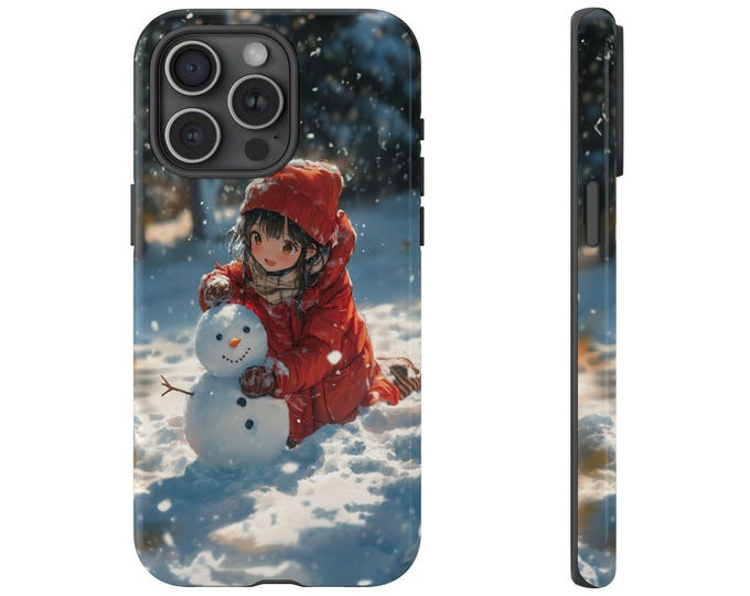Girl Snowman Anime Winter Phone Case: iPhone, Galaxy, Pixel - Magsafe Wireless Charging