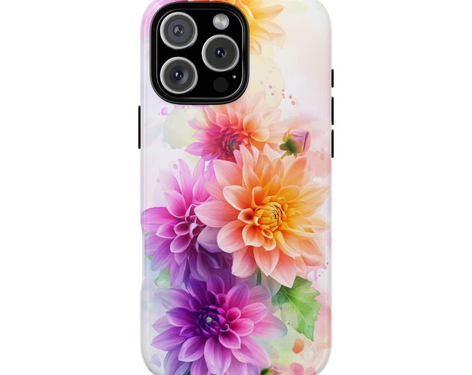 Purple Orange Dahlia Flower Bouquet Floral Phone Case: iPhone, Galaxy, Pixel - Lifetime Warranty