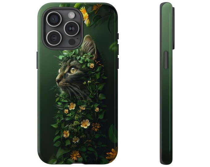 Cat Green Floral Vines on Green Phone Case for iPhone | Samsung Galaxy | Google Pixel