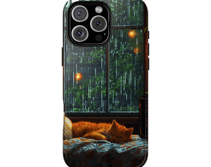 Rainy Lofi Orange Cat Phone Case: iPhone, Galaxy, Pixel - Lifetime Warranty