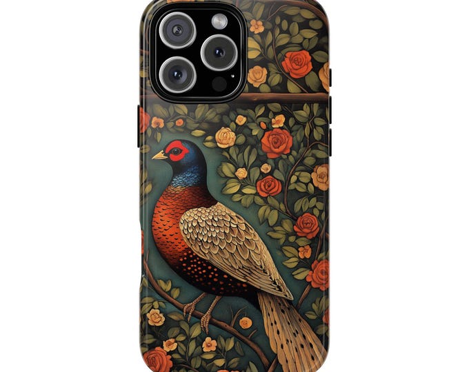 Pheasant Bird Red White Floral Vines Phone Case for iPhone | Samsung Galaxy | Google Pixel