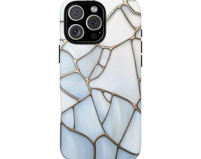 White Stained Glass Gold Marble Phone Case: iPhone, Galaxy, Pixel - Lifetime Warranty