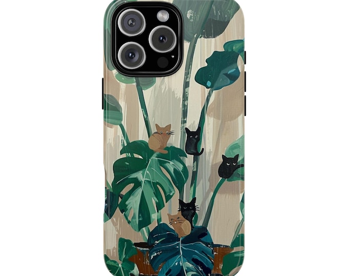 Monstera Cat Plant Cute Kitty Green Flower Phone Case: iPhone, Galaxy, Pixel - Lifetime Warranty
