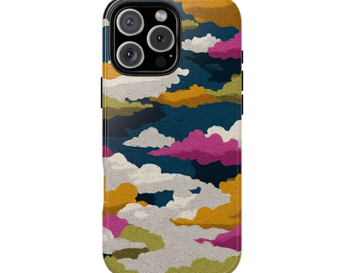 Colorful Clouds Jacquard Magenta White Sky Phone Case: iPhone, Galaxy, Pixel - MagSafe Compatible