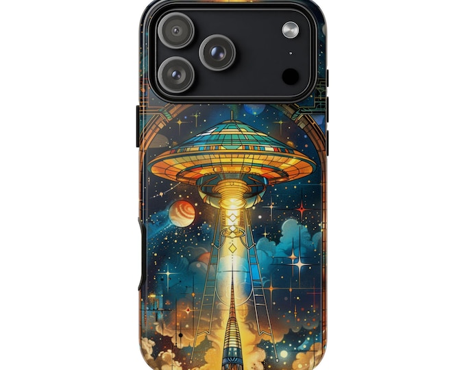 Cosmic UFO Ethereal Spaceship Glass Phone Case: iPhone, Galaxy, Pixel - Lifetime Warranty
