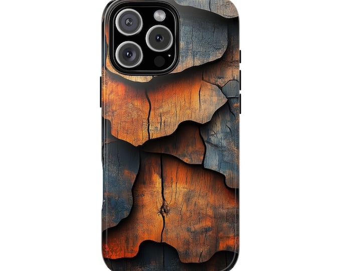 Charred Wooden Tree Bark Wood Print Phone Case: iPhone, Galaxy, Pixel - Lifetime Warranty