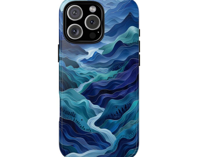 Abstract Blue Mountain Range Waves Art Phone Case: iPhone, Galaxy, Pixel - Lifetime Warranty