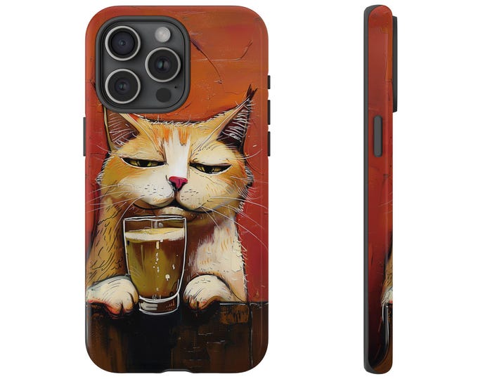 Orange Cat Drinking Beer Midweek Phone Case: iPhone, Galaxy, Pixel - Lifetime Warranty