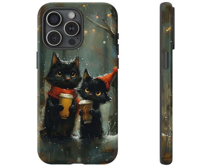 Two Black Cats Hot Chocolate Winter Phone Case: iPhone, Galaxy, Pixel - Lifetime Warranty