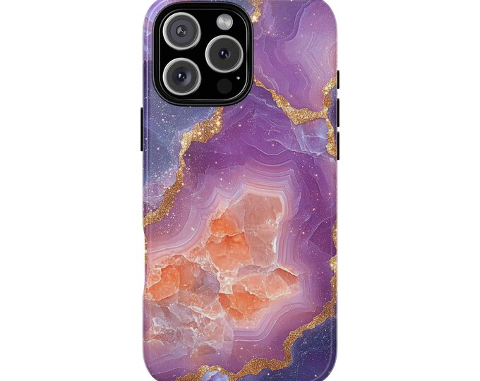 Purple Orange Kunzite Geode Quartz Marble Phone Case: iPhone, Galaxy, Pixel - Lifetime Warranty