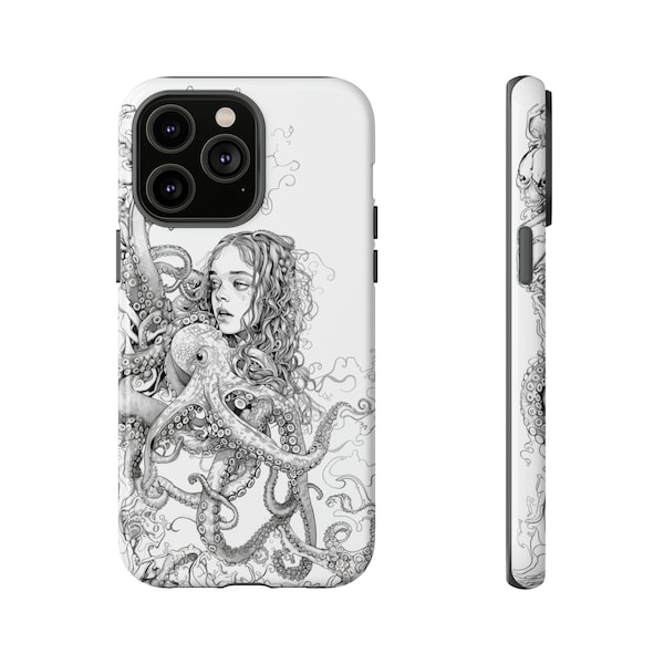 Girl with Octopus Case for iPhone 15 14 13 12 11 (Pro Max Plus) X XR XS MAX 8 8 Plus (Shockproof Slim Protector Cover)