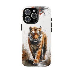 Bengal Tiger Jungle Cat Painting Ink Phone Case: Tough Cover for iPhone (MagSafe Compatible), Samsung Galaxy, Pixel