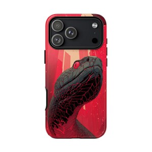Phone Ink • iPhone Galaxy Pixel • Protective Case • Black Snake Red Glow Serpent Viper