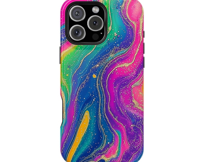 Vibrant Rainbow Fluid Green Pink Wave Phone Case: iPhone, Galaxy, Pixel - Lifetime Warranty