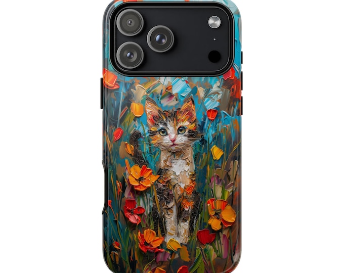 Calico Cat Orange Flowers Pastel Painting Phone Case: iPhone, Samsung Galaxy, Google Pixel