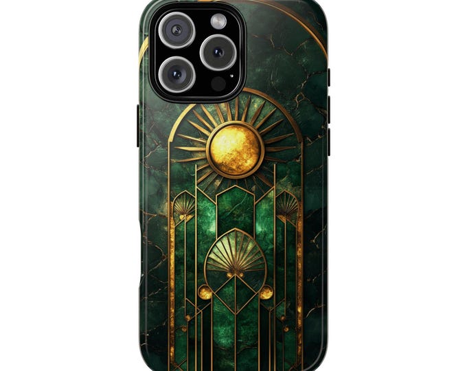 Emerald Green Luxury Gold Art Deco Phone Case: iPhone, Galaxy, Pixel - Lifetime Warranty