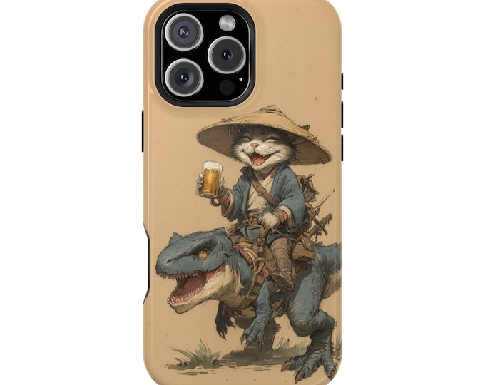 Cat Drinking Beer Dinosaur Japan Anime Phone Case: iPhone, Galaxy, Pixel - Lifetime Warranty